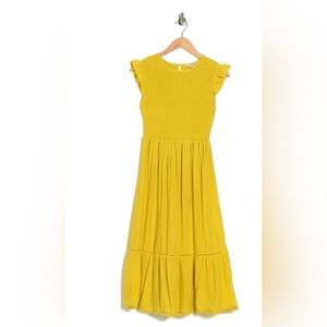 NANETTE LEPORE Smocked Cap Sleeve Flounce Midi Dress